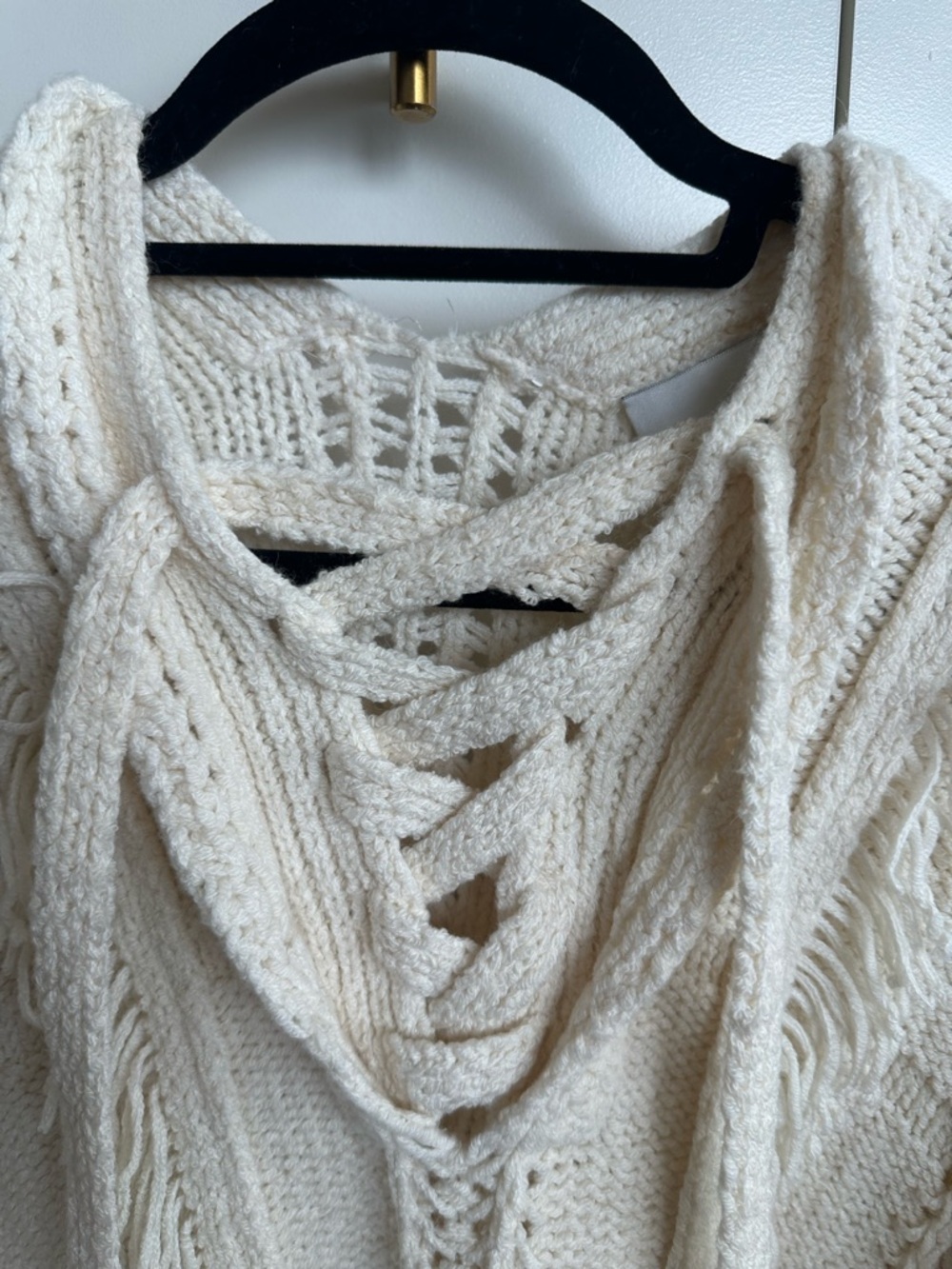 3.1 Phillip Lim Ivory Fringe Lace-Up Boho V-Neck Sweater Poncho - Picture 6 of 6